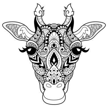 Zürafa kafası zentangle şeklinde çizilmiş.