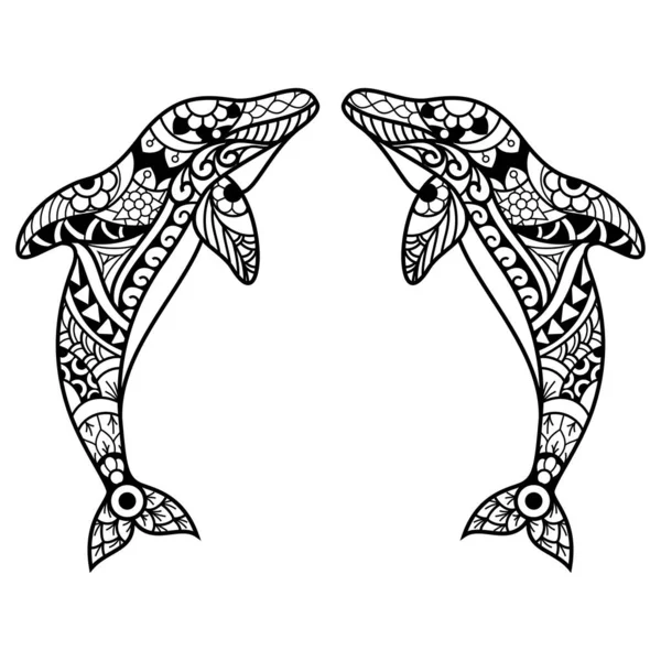 Ilustracja Rysunek Dwóch Delfinów Które Kształcie Koła — Zdjęcie stockowe