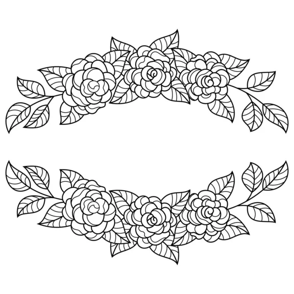 stock image A black and white illustration of roses and leaves.