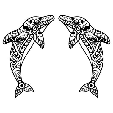 Çember şeklindeki iki yunusun çizimi..