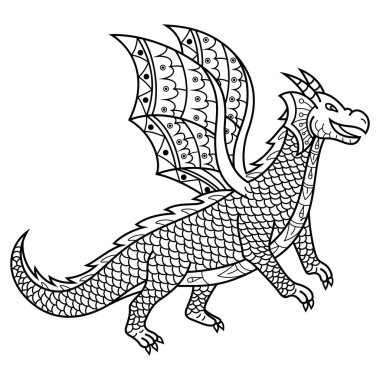 Zentangle tarzında çizilmiş bir ejderha.