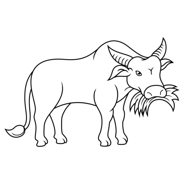 Cartoon Buffels Geïsoleerd Line Kunst — Stockfoto