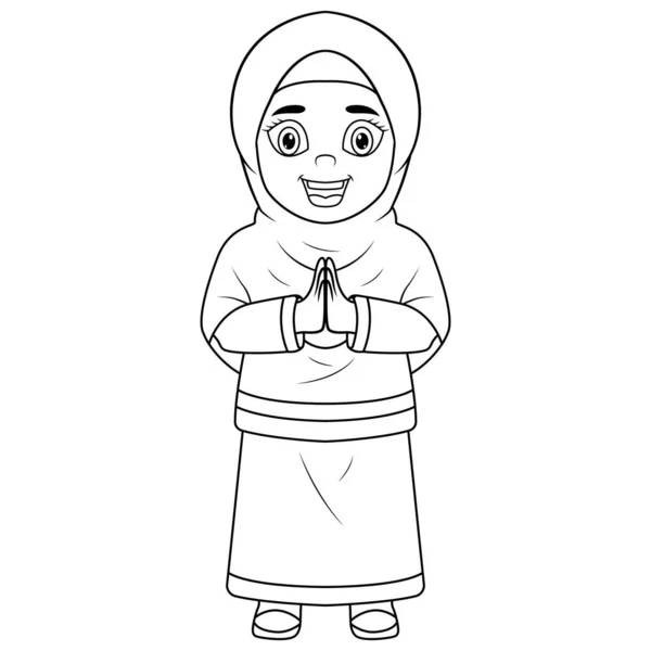 Illustration Happy Musulman Femme Dessin Animé Ligne Art — Photo