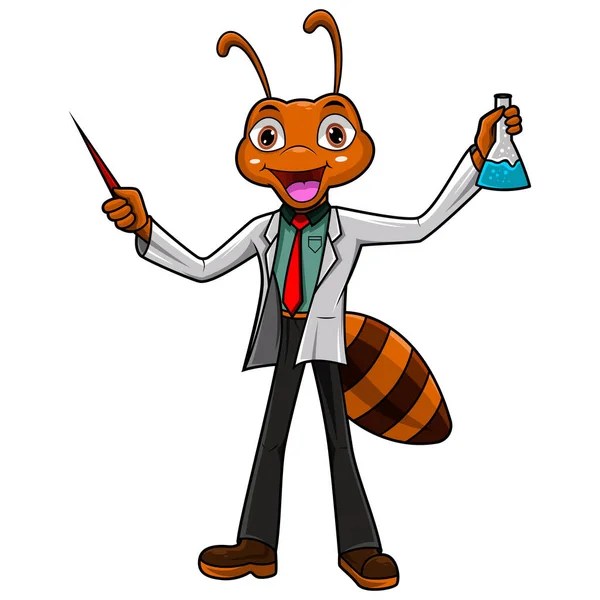 Ilustracja Kolby Naukowca Mrówki Trzymającego Kolbę — Zdjęcie stockowe