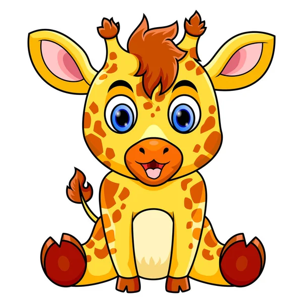 Cute Baby Giraffe Cartoon Sitting — Stock Vector