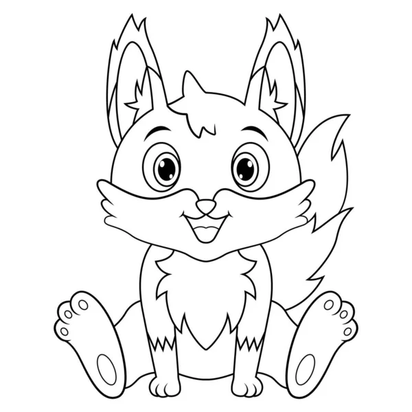 Cute Baby Fox Kreskówki Siedzi Linii Sztuki — Wektor stockowy