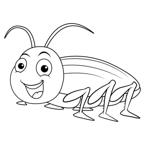 Cockroach Cartoon Smile Line Art — Stock Vector