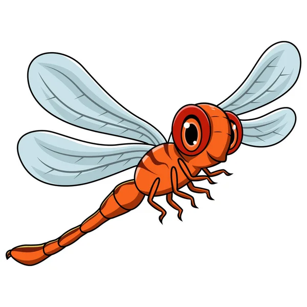Cartoon Funny Dragonfly Isolated White Background — Stock Vector