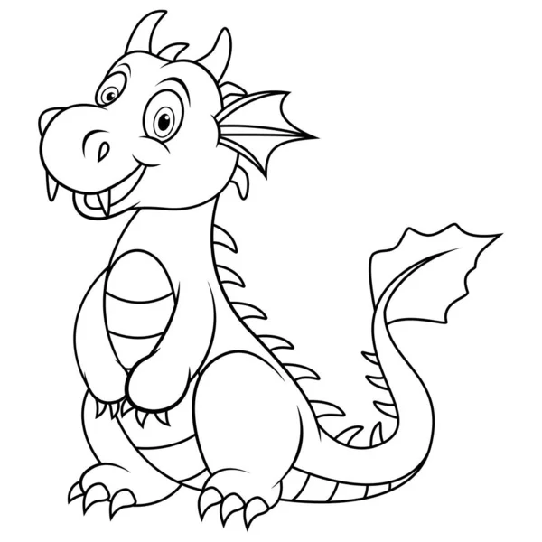 Dragon Cartoon Smile Line Art — Stock Photo, Image
