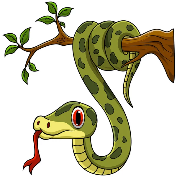 Desenhos Animados Cobra Verde Ramo Árvore — Fotografia de Stock