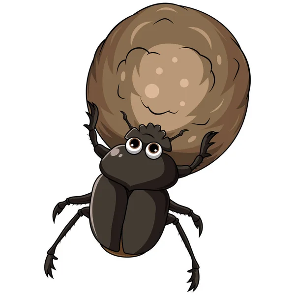 Dung Beetle Cartoon Mit Einem Großen Ball Von Poop — Stockvektor