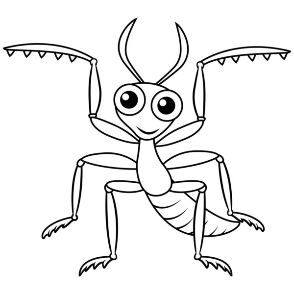 Mantis Verde Desenho Animado Posando Arte Linha — Fotografia de Stock