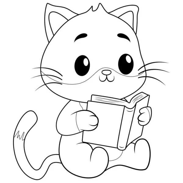 Desenhos Animados Gato Lendo Uma Arte Linha Livro — Fotografia de Stock