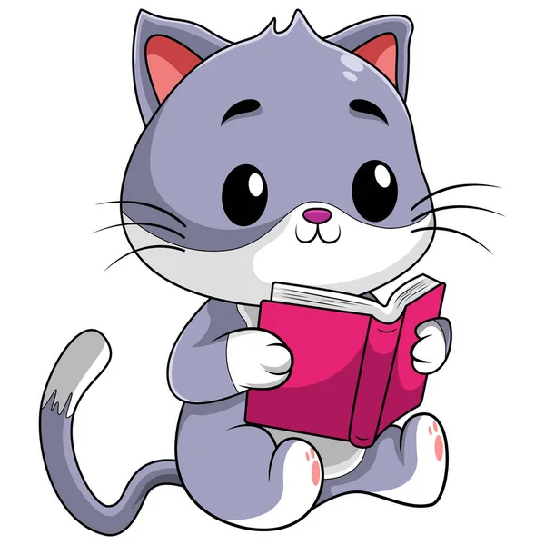 Desenhos Animados Gato Lendo Livro — Fotografia de Stock