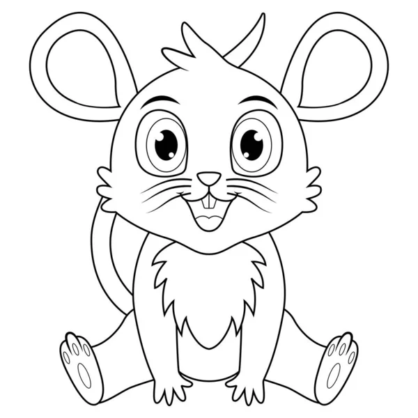 Cute Baby Myszy Kreskówka Siedzi Linii Sztuki — Zdjęcie stockowe