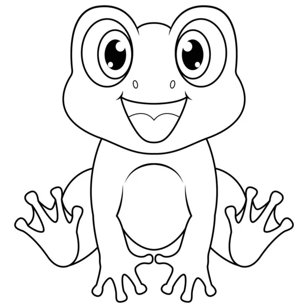 Cute Baby Frog Cartoon Sitting Line Art — Stock Photo, Image