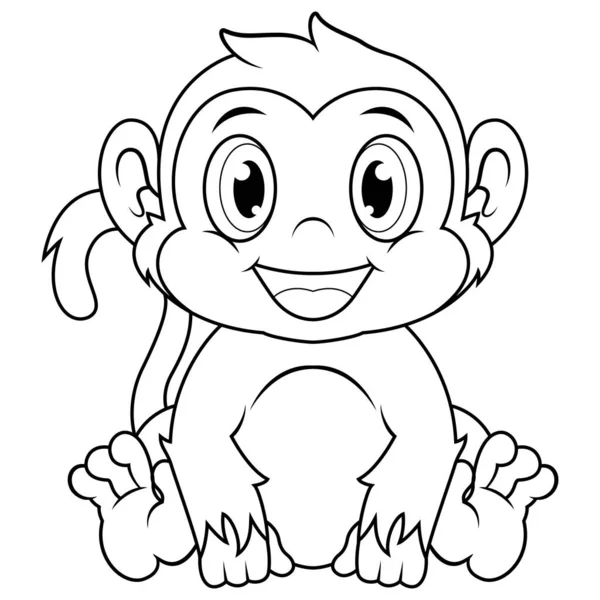 かわいい赤ちゃん猿漫画座ってラインアート — ストック写真