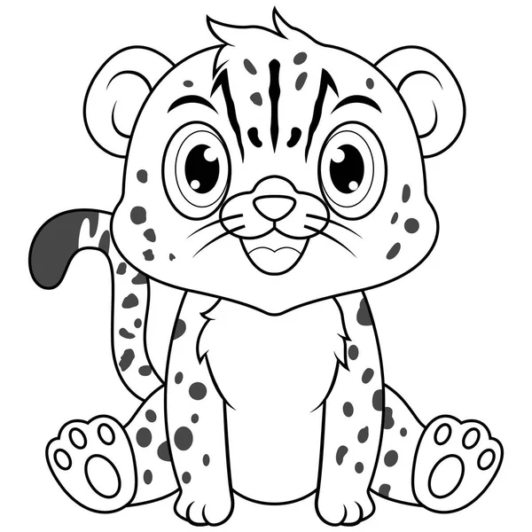 Cute Baby Cheetah Cartoon Sitting Line Art — Stock Photo, Image