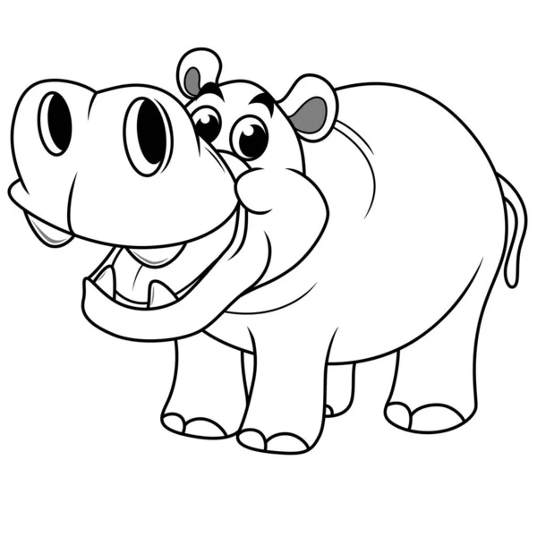 Dibujos Animados Hipopótamo Con Boca Abierta Línea Arte — Foto de Stock