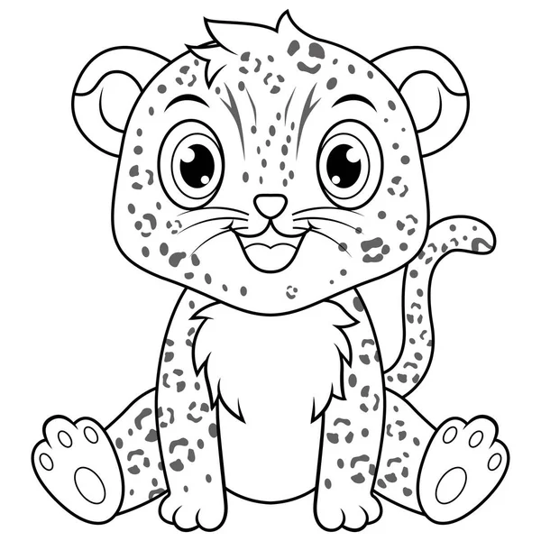 かわいい赤ちゃんヒョウ漫画座ってラインアート — ストック写真