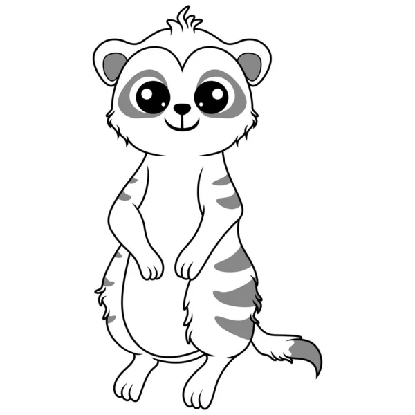 Cute Meerkat Cartoon Line Art — Stock Vector