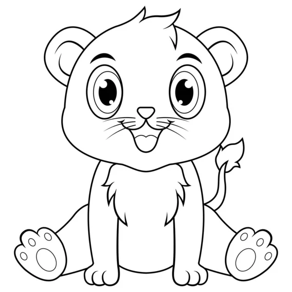 Cute Baby Lion Cartoon Sitting Line Art — Stock Photo, Image