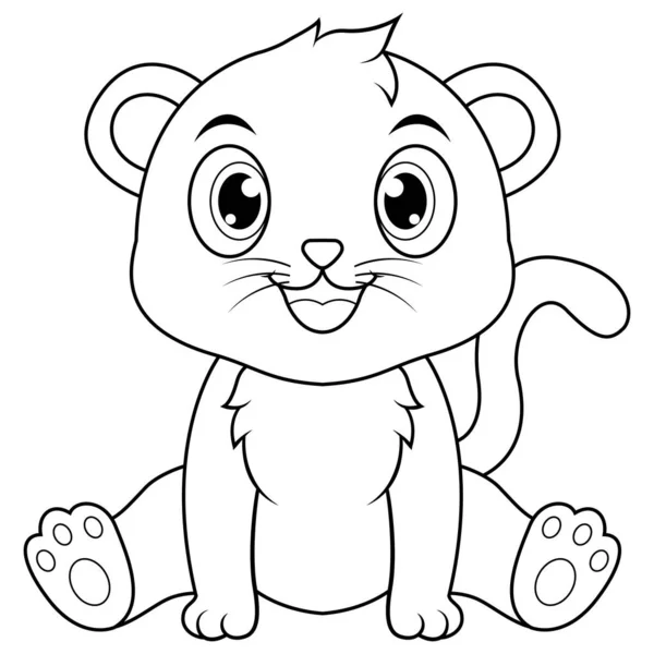 Cute Baby Black Panther Cartoon Line Art — Stock Photo, Image