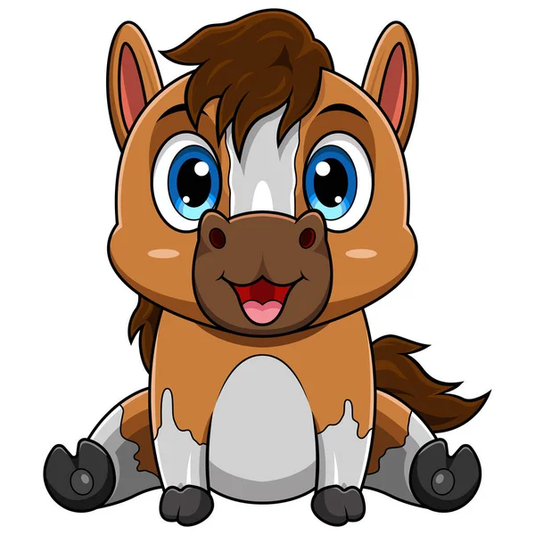 Cute Baby Koń Kreskówka Siedzi — Zdjęcie stockowe
