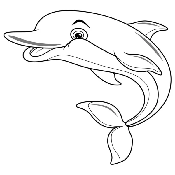 Illustration Cartoon Happy Blue Dolphin Jumping Line Art — Stock Photo, Image