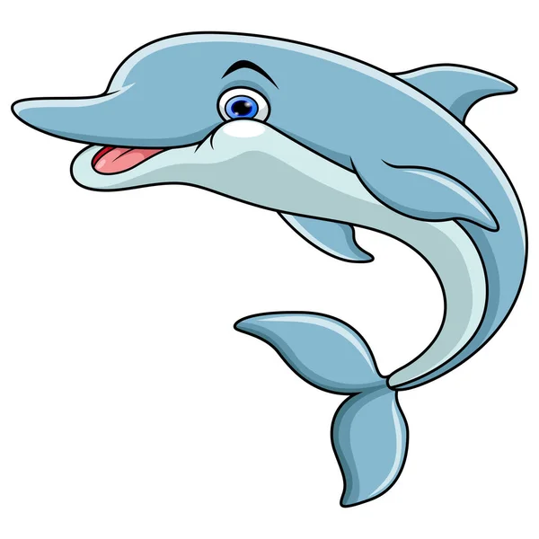 Karikatur Glückliches Blaues Delfinspringen — Stockvektor