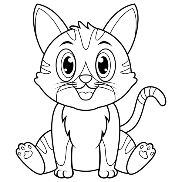 Cute Baby Cat Cartoon Sitting Line Art — Stock Vector