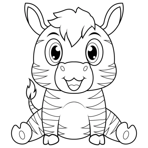 Cute Baby Zebra Cartoon Line Art — Stock Vector