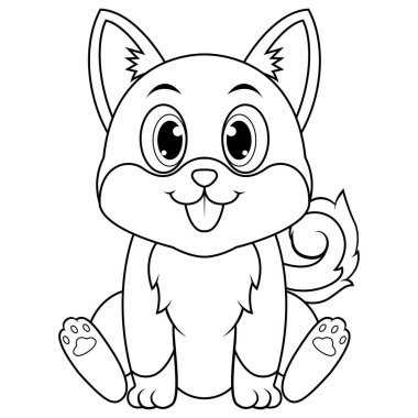 Şirin bebek shiba inu çizgi film oturma çizgisi sanatı