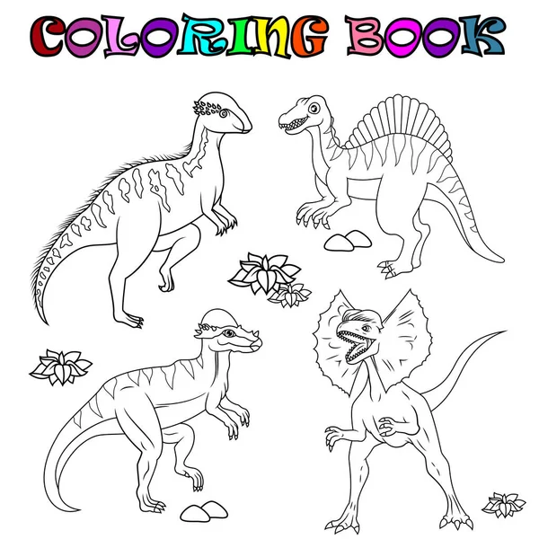 Dinossauro colorido fofo para livros infantis jogo de desenhos animados  para crianças vetor plano preto e branco