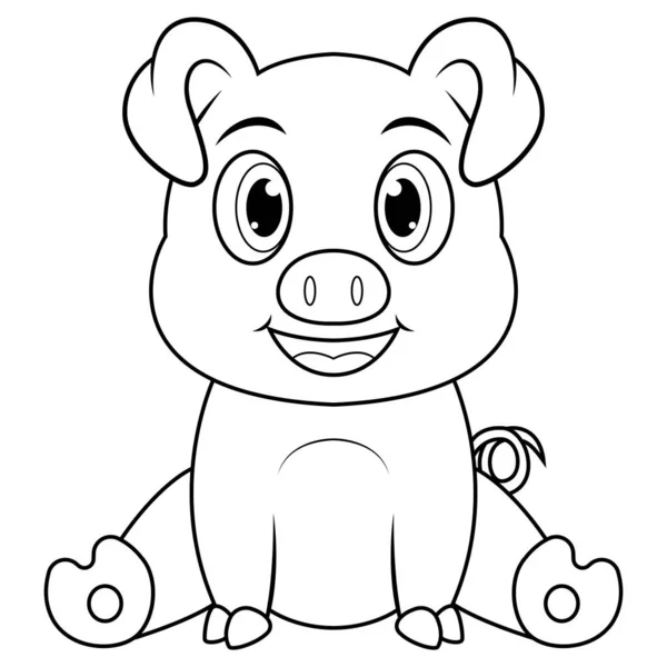 Cute Baby Pig Cartoon Sitting Line Art — Stock Photo, Image