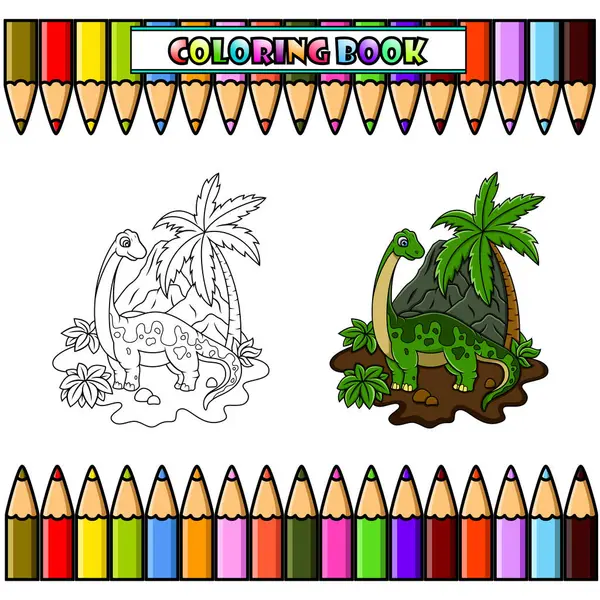 Brontossauro Desenhos Animados Selva Para Colorir Livro — Fotografia de Stock