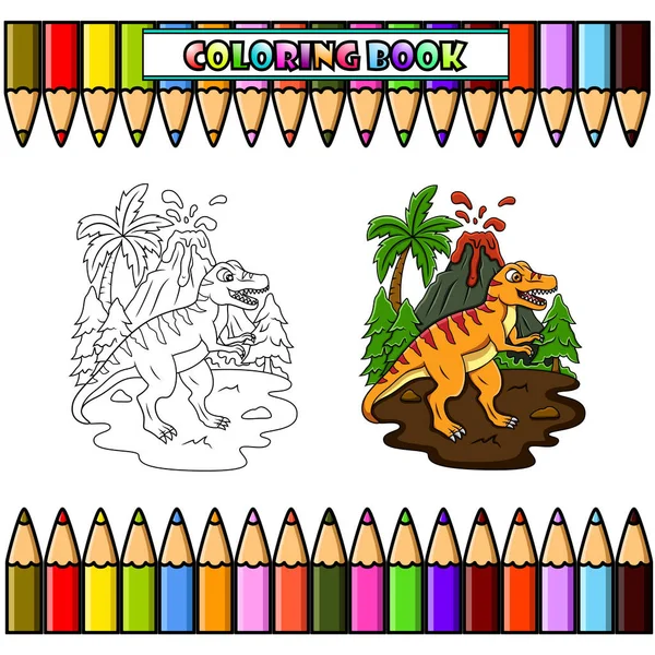 Cartoon tyrannosaurus in the jungle for coloring book