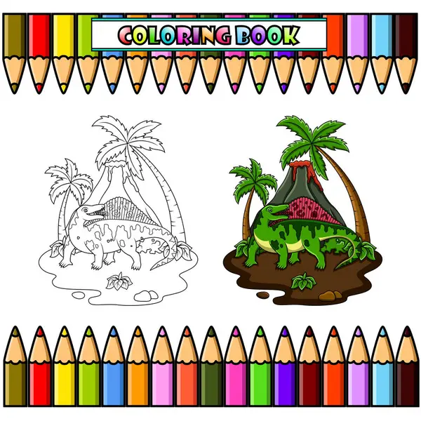 Cartoon Dimetrodon in the jungle for coloring book