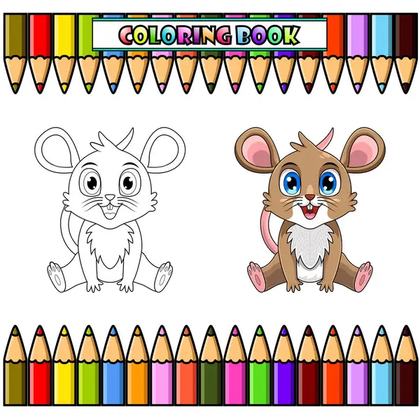 Cute baby mouse cartoon sitting for coloring book