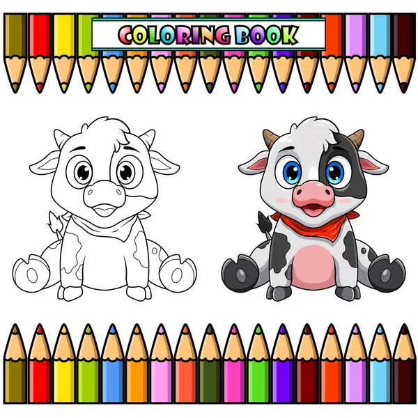 Cute baby cow cartoon sitting for coloring book