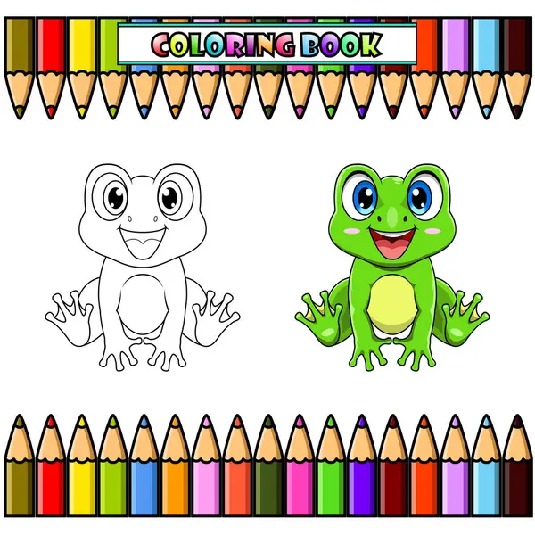 Cute baby frog cartoon sitting for coloring book