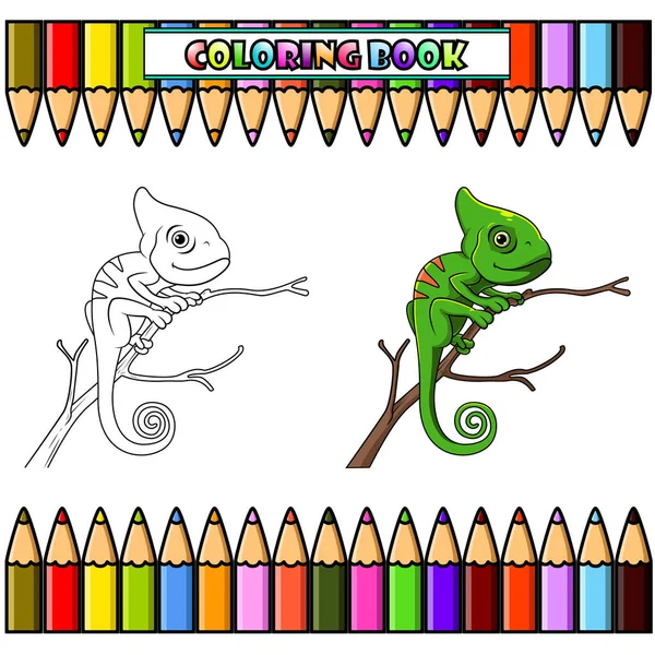 chameleon lizard cartoon on a tree branch for coloring book