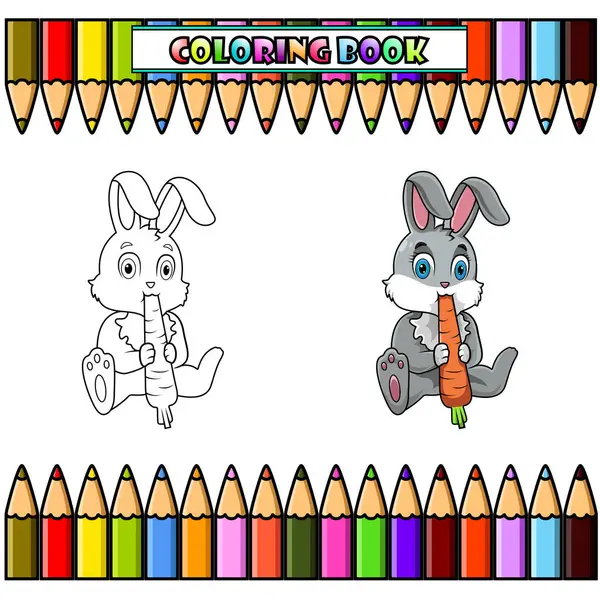 cartoon rabbit with a carrot in his mouth for coloring book