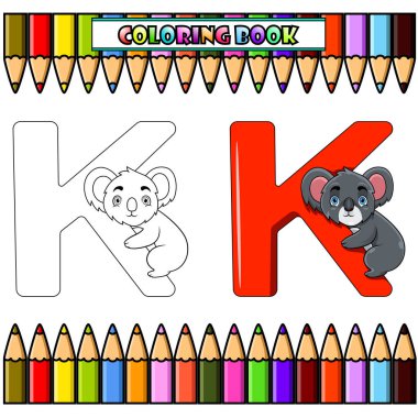Boyama kitabı için Koala 'ya K harfinin çizimi