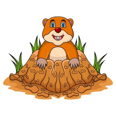 Çizgi film köstebeği delikten dışarı bakıyor.