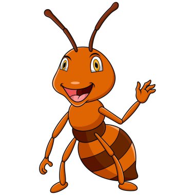 Beyaz arka planda sallanan sevimli karınca çizgi filmi