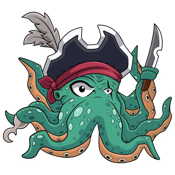 Cartoon octopus wearing a pirate hat