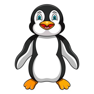 Beyaz arka planda sevimli penguen karikatürü