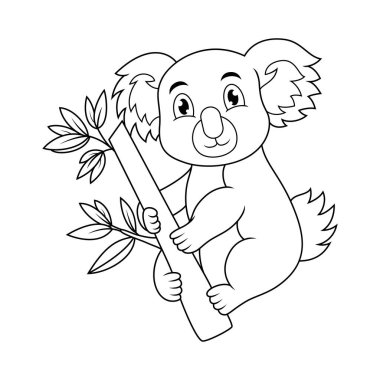 Ağaç çizgisi üzerinde şirin bir koala çizgi filmi.