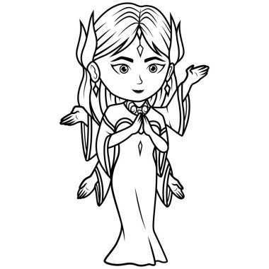 Merhamet Tanrıçası Kannon Chibi çizgisi sanatı